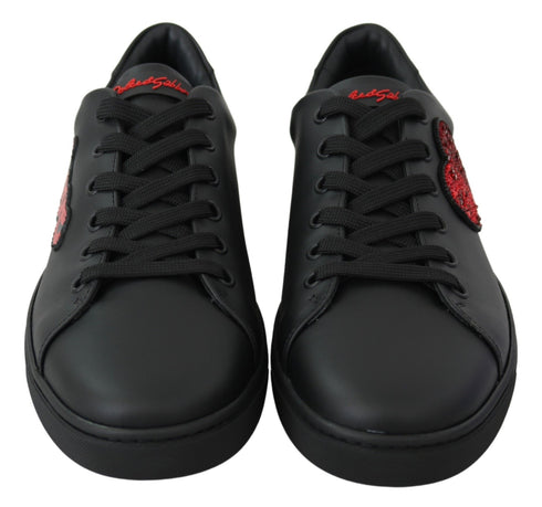 Dolce & Gabbana Black Leather Love Heart Sneakers Womens Shoes